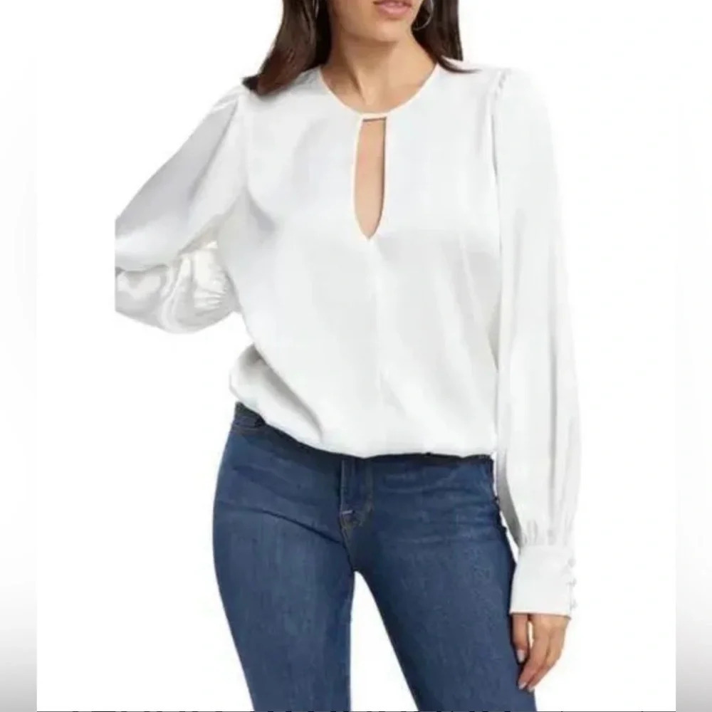 Good American Keyhole Long Sleeve Satin Top